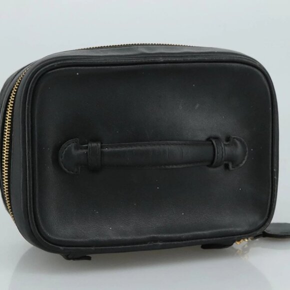 CHANEL Bicolore Vanity Hand Bag Leather Black Gold CC Auth - Picture 12 of 16
